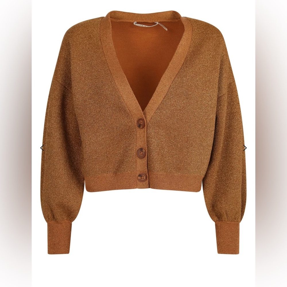 Cropped V-Neck Button Front Sweater Cardigan - Brown